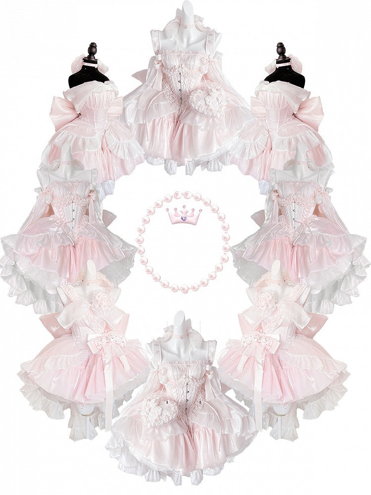 Hime trägerloses Lolita-Kleid mit großer Taille und Schleife, Ausschnitt, süßes Korsett, Rosa