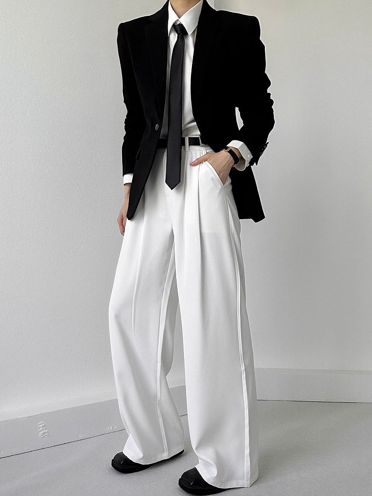 Ouji with Button Lolita Wide-Leg Pants  Fly White High-Waisted