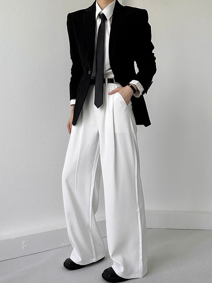 Ouji with Button Lolita Wide-Leg Pants  Fly White High-Waisted