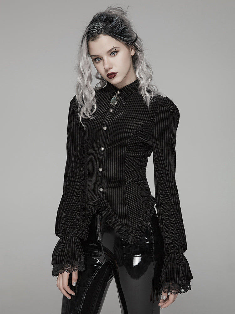 Dark-Grain Black Gothic Shirt Velvet