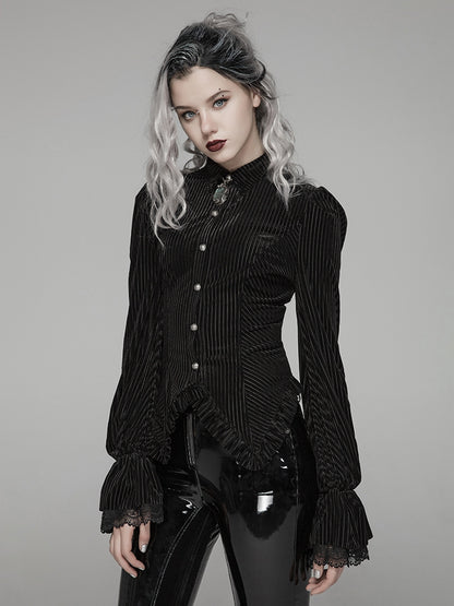 Dark-Grain Black Gothic Shirt Velvet