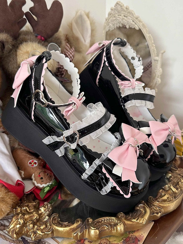 Bow with Mary Round Design Janes - Toe Platform Accents Black