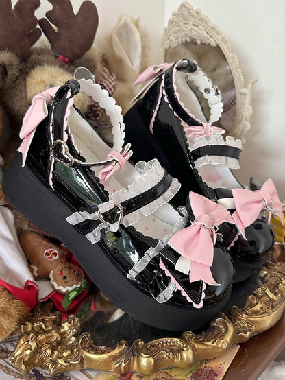 Bow with Mary Round Design Janes - Toe Platform Accents Black