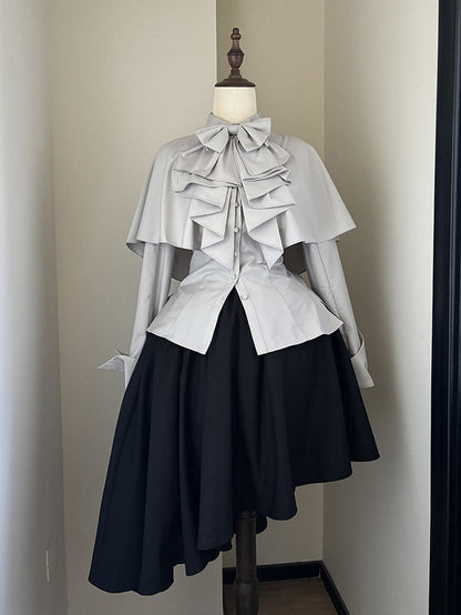 Jabot Gothic Bowtie Shirt Ouji with Cape Gray Design Light Lolita