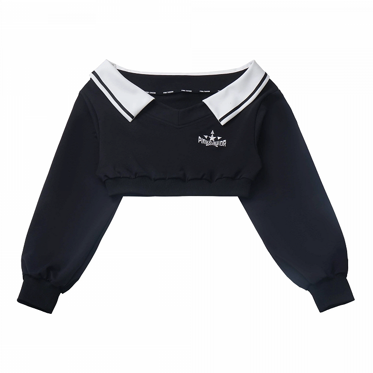 Wasteland Black V-Neck Futuristic Techwear Cropped Sweatshirt Punk