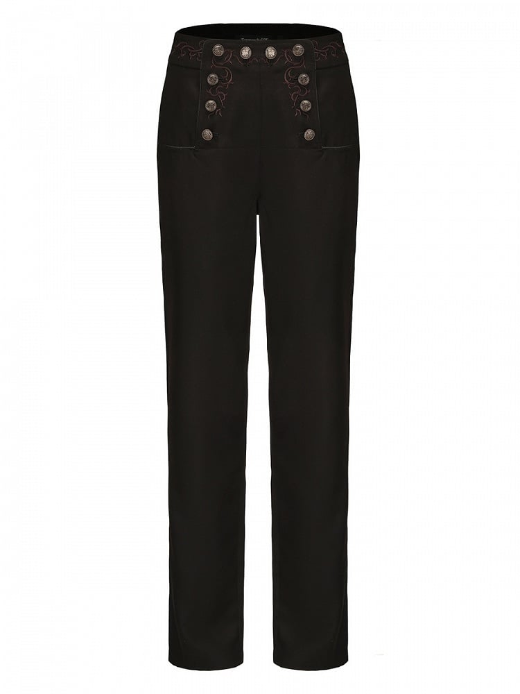Lolita Ouji-Hose mit Knopf und Stickerei, Schwarz