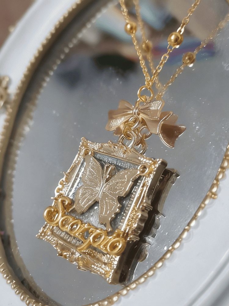 Frame Vintage Pendant Necklace Lolita Golden Butterfly