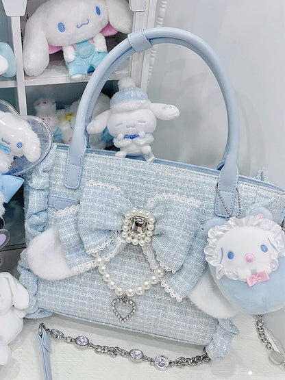 Ear Bow 3 to Wear: Lolita Bunny – Decor Accent Crossbody Ways Bag Plush Blue