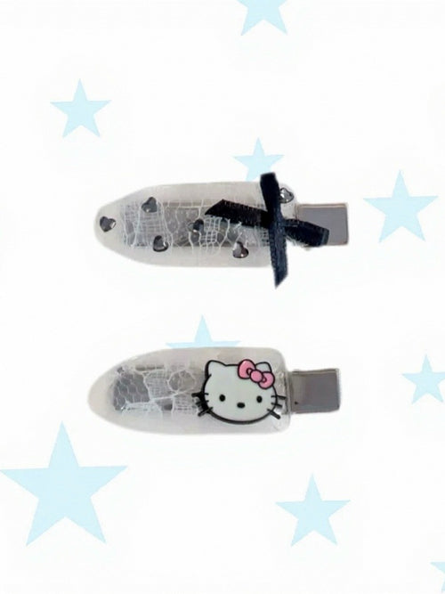 2-Color Hairclip with Cat and Bow Decorations - IVONA boutique