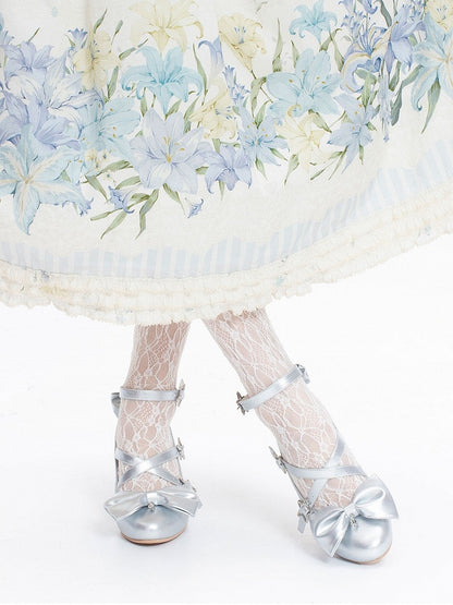 and Star with Bow Silver Buckles Shoes High-heel 6.5cm Details Sweet