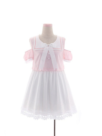 首輪 ピンク/ブルー ウサギの耳としっぽのディテール セーラーシフォンバック