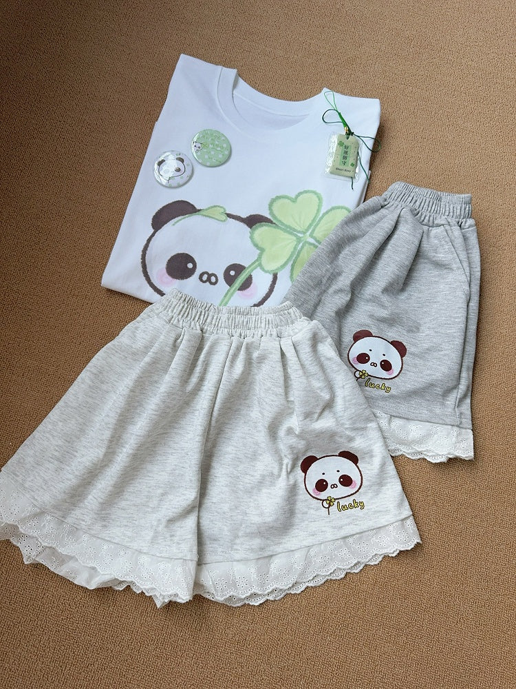 Trim with Shorts Print White Panda Lace