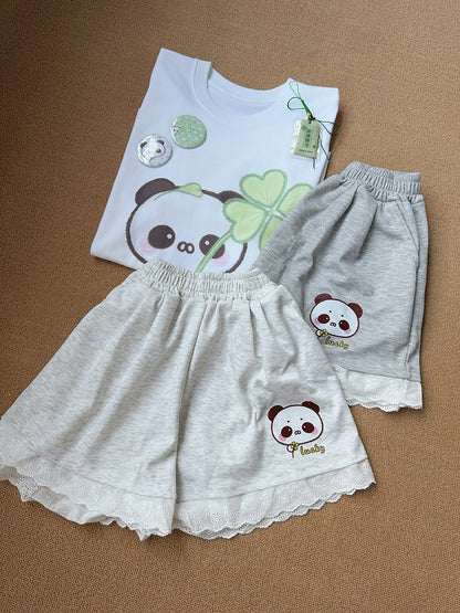 Trim with Shorts Print White Panda Lace