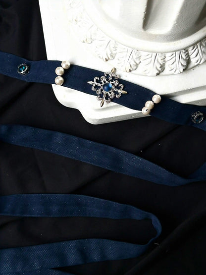 Rot/Weiß/Dunkelblau/Grau Gothic Lolita Taillengürtel mit Perlenverzierung