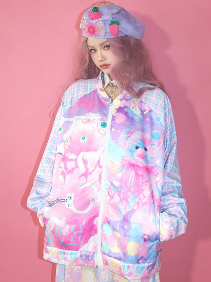 Bär bunte Muster Jacke Guro Auge und Plaid Print Kawaii