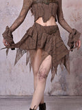 Strap Distressed Coffee Hem with Handkerchief Mini Punk Skirt Buckle PU