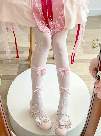 Lolita Overknee Stockings with Butterfly Print & Bows, 4 Colors - Milkcat Studio
