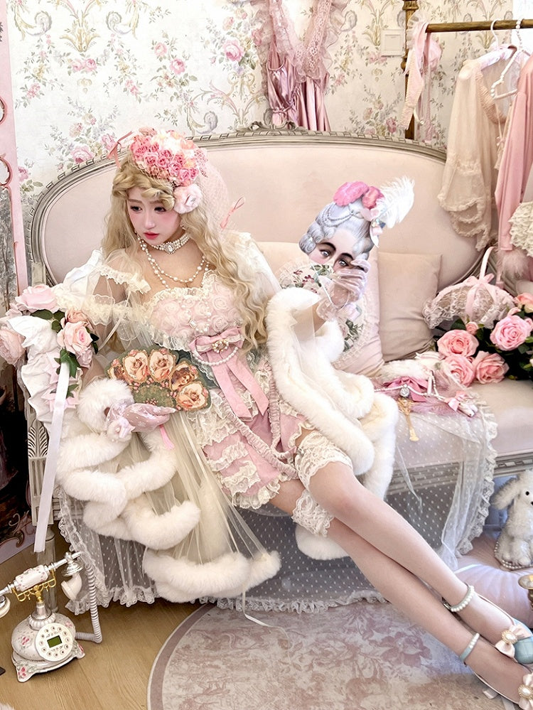 Rokoko Sweetheart Skort + Korsett Top Grünes Outfit Rosa Ausschnitt Rosen