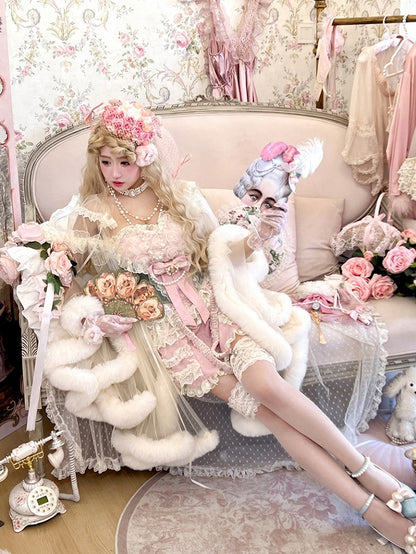 Rokoko Sweetheart Skort + Korsett Top Grünes Outfit Rosa Ausschnitt Rosen