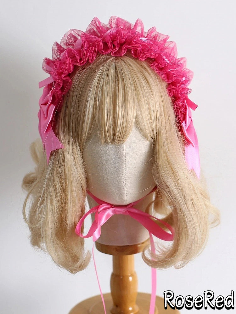 18-Color Ruffled Bow Tulle Hairband Lolita