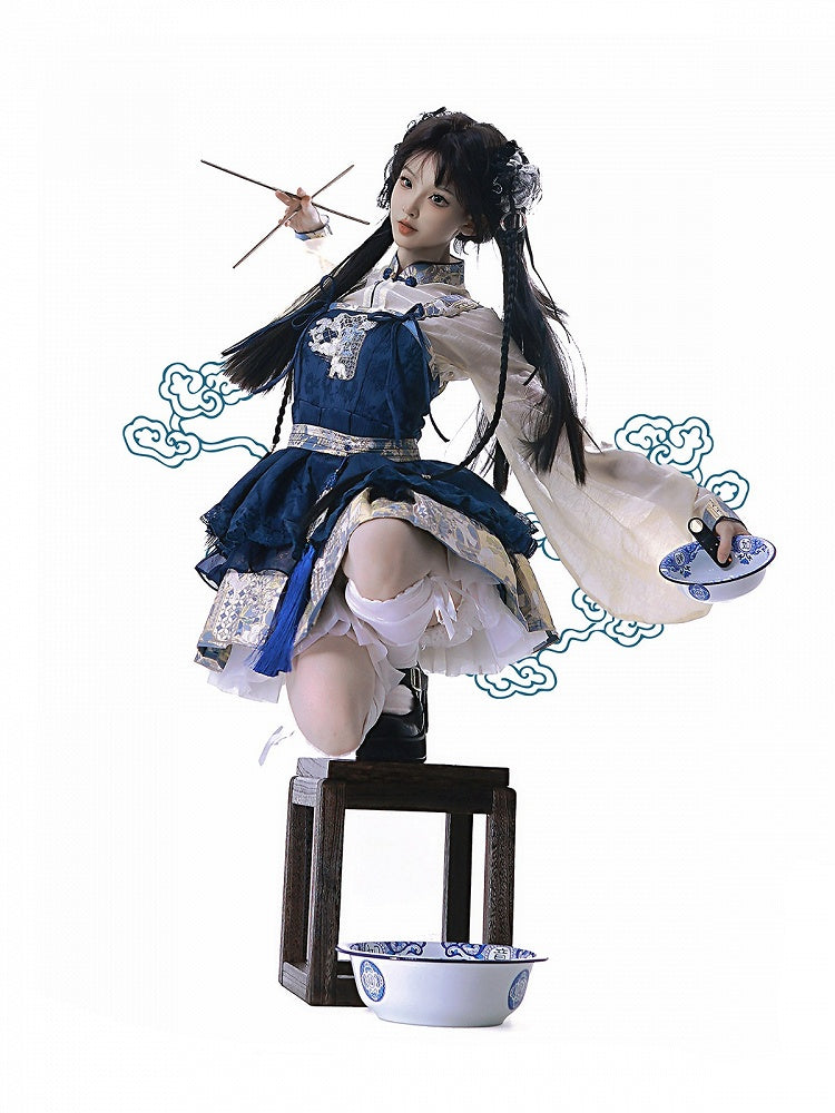 Hanfu Lolita Blouse Jumper Skirt Embroidery Pipa Sleeves - Zao Jing Ji