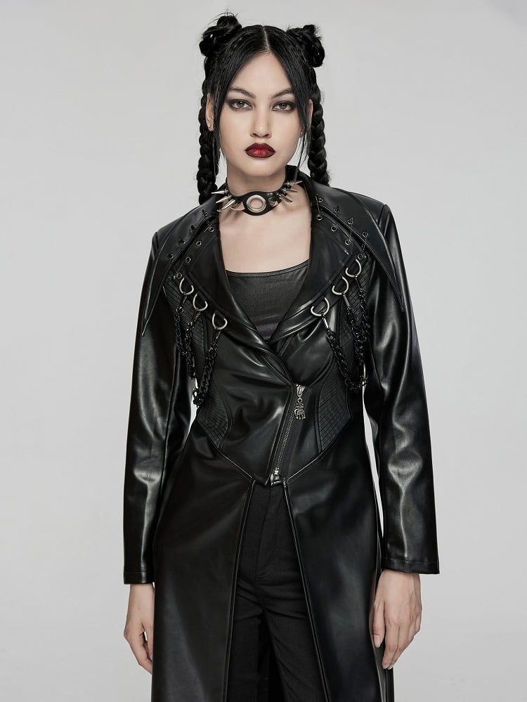 Black Punk Visual Heavy-Processed Leather Jacket