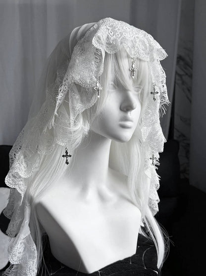 with Lace Gothic Black/White Cross Veil Lolita Charms