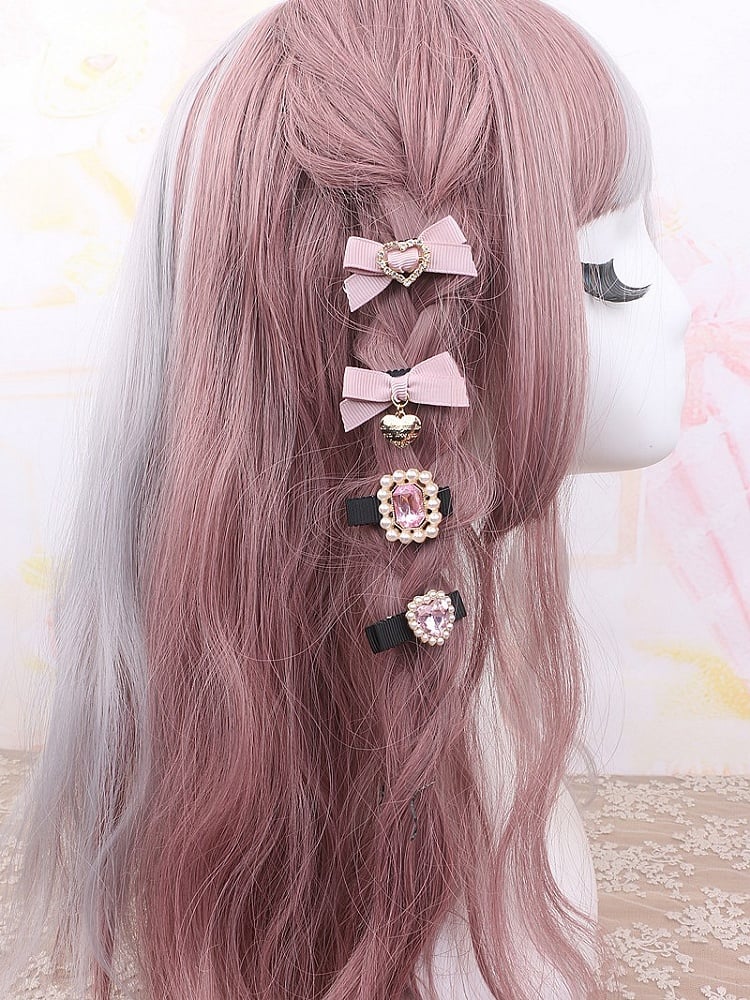 14 Color Rhinestone Pearl Hairclips Kei Heart Options Set Jirai