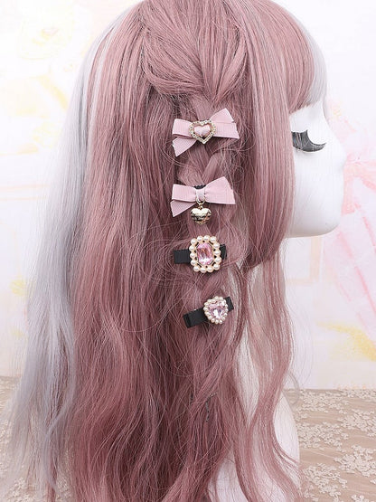 14 Color Rhinestone Pearl Hairclips Kei Heart Options Set Jirai
