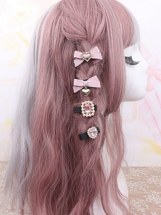 14 Color Rhinestone Pearl Hairclips Kei Heart Options Set Jirai