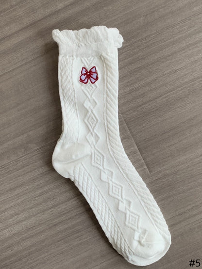 Embroidered 5 Ruffled Design Options Socks Cotton Cuff