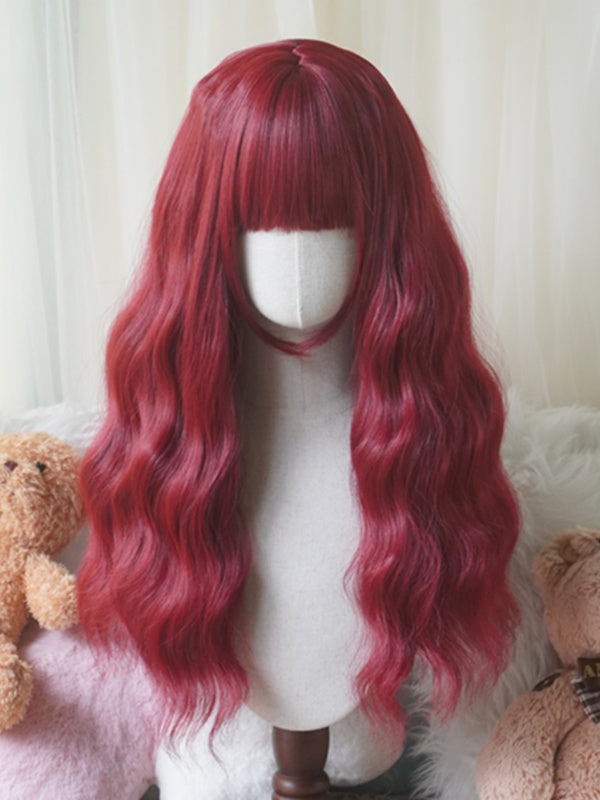 赤/ピンク/緑/紫/ダスティブルー/オレンジのロングウェーブウィッグ（前髪あり）