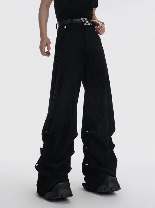Details Stud in Pants Men's with Wide-leg Black Suede