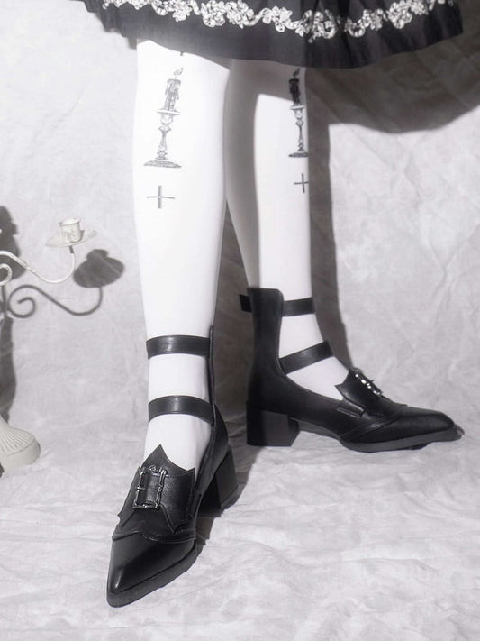 Heeled Pointed-toe Matte Black Bat Wing Details 5cm Bow - Buckle Gothic Shoes