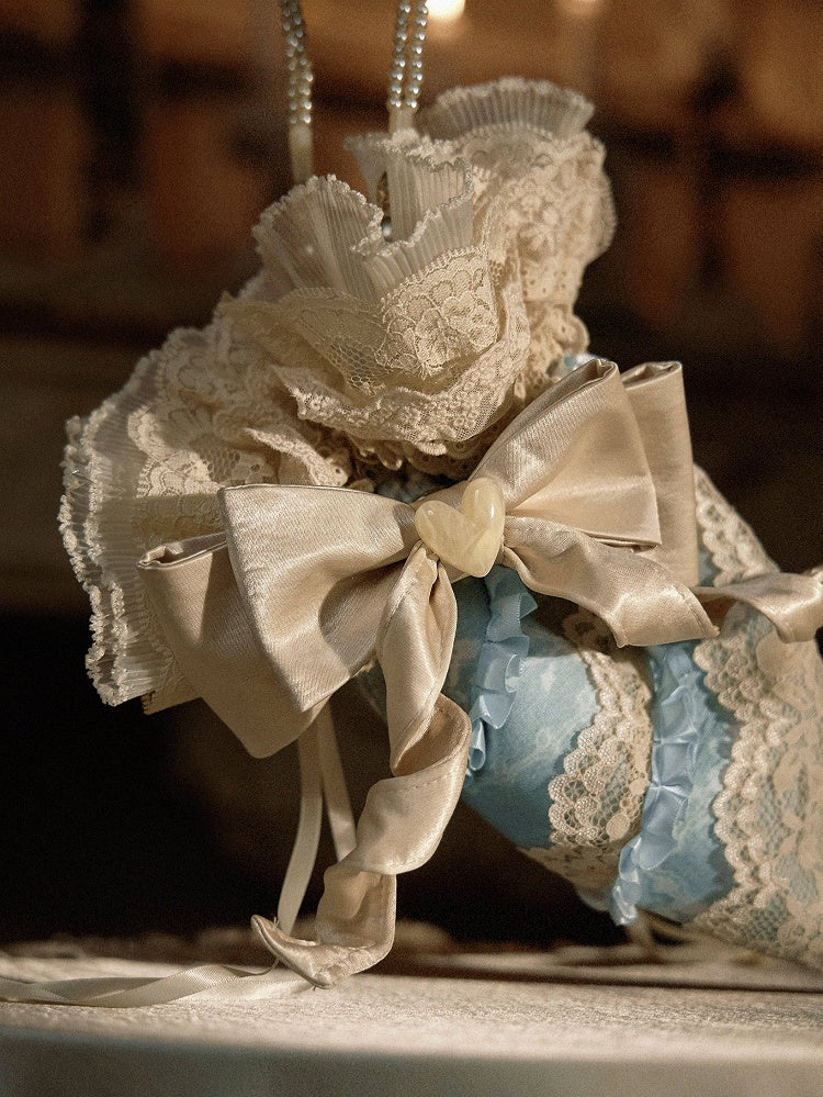 Blue Printed Piping Bag Handbag with Lace - Blood Supply