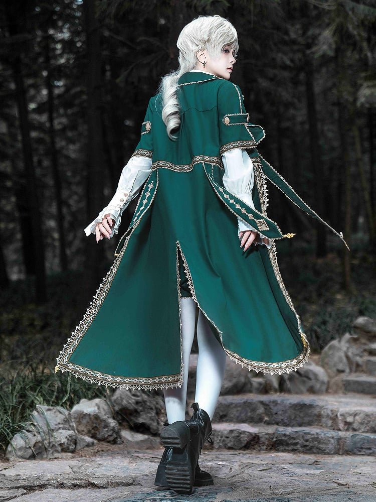 Slytherin Green Ouji Lolita Outfit White Shirt + Snake Charms Strappy Robe Coat + Bloomer Shorts