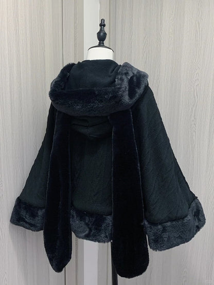 デザイン取り外し可能なプラッシュケープ、蝶結びフード、ジライケイブラックバニーイヤー