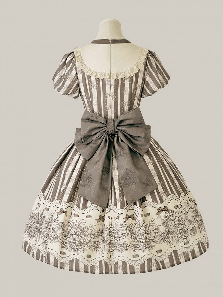 Version Lolita Embroidery Bodice Floral Pattern One and Brown Bowknot Short Striped Piece Classic