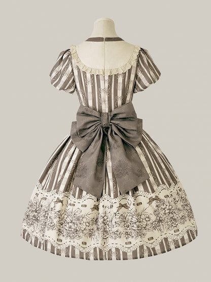 Version Lolita Embroidery Bodice Floral Pattern One and Brown Bowknot Short Striped Piece Classic