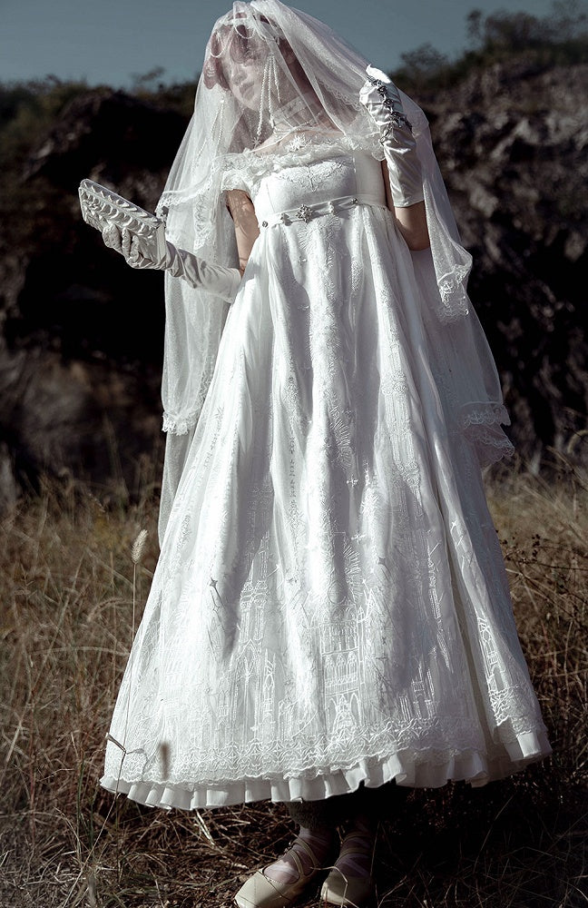 White Shiro Cathedral Empire Waist Dress Gothic Lolita JSK