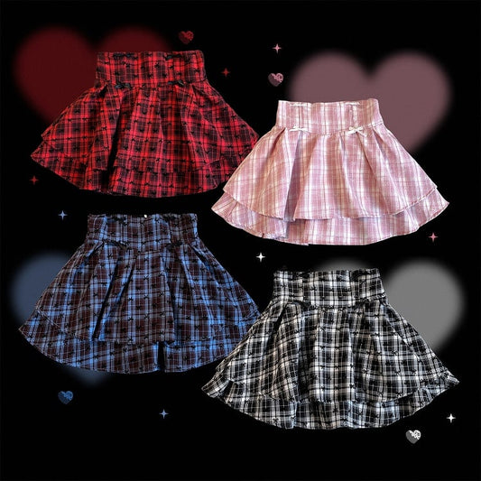 High-Waist Edgy in Skirt: 3 Sweet Jirai Tiered Plaid Kei Colors