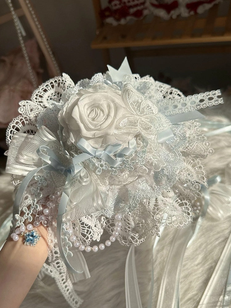 Rose Mini White Light Hat Blue Lace