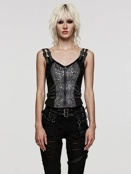 Jacquard Vest Black Steampunk Silver
