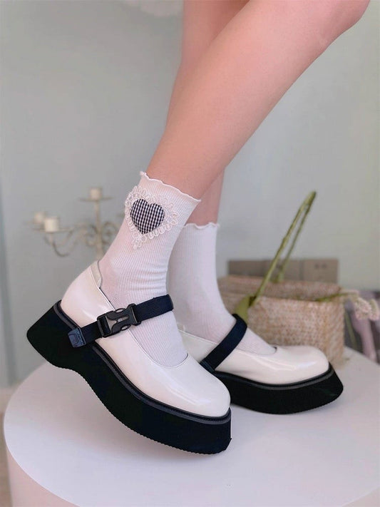 Heart Lolita Style Gingham Socks (White)