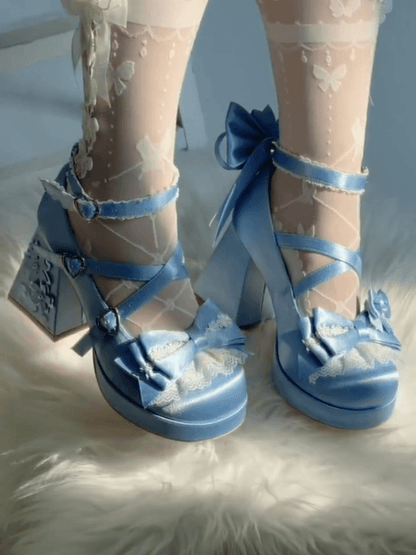 Details Heeled Beads Lolita Satin for Blue Mary Janes 9.5cm -