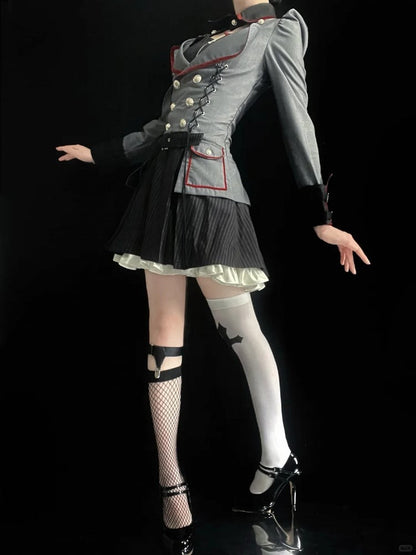 Military Lolita Gown with Striped Pattern - Muguang Galaxy Original