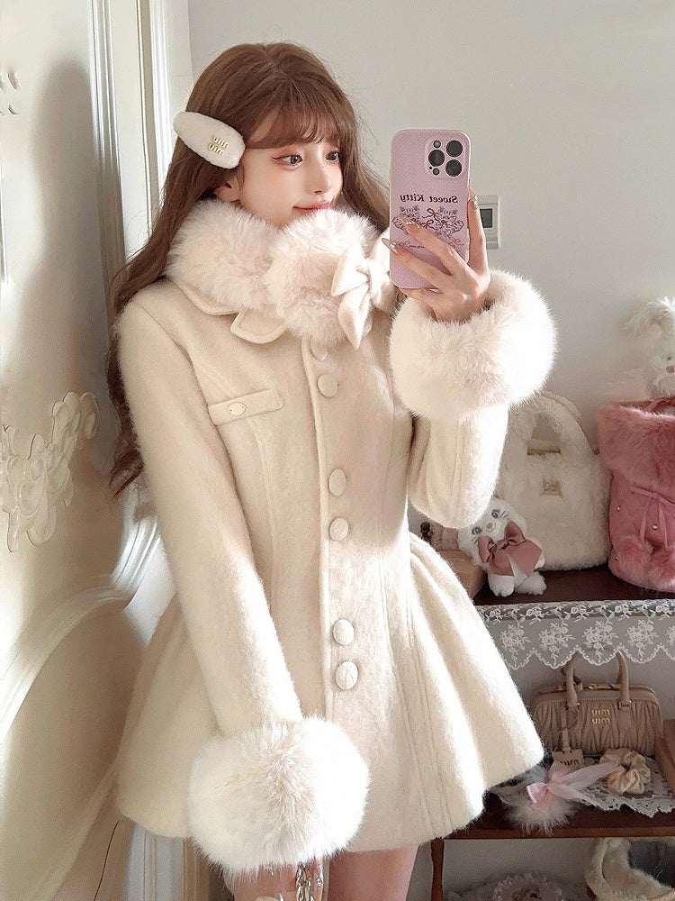 Bogen Faux Weiß Mantel Pelz Übergroßen Abnehmbare Mit