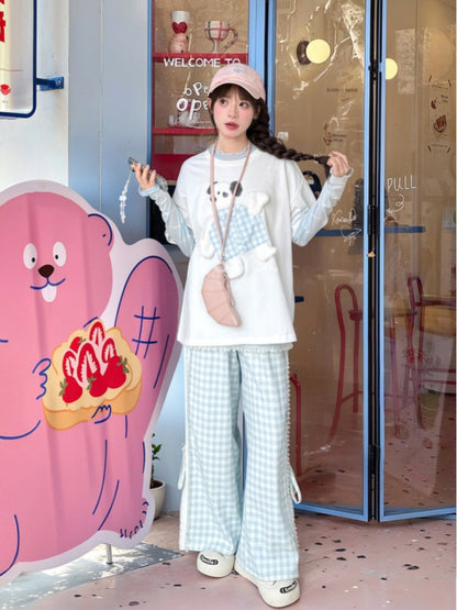 Lockere Hose mit geradem Bein und Taschen, blau, mit Anime-Print, Cargo