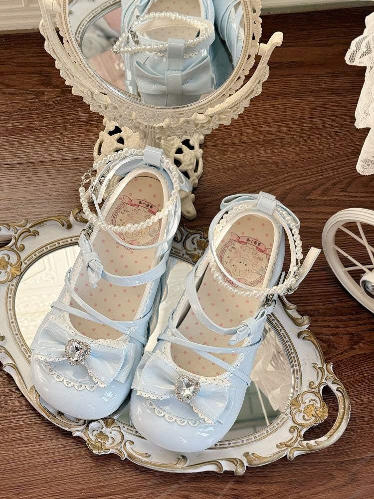 Beaded Crisscross Mary Ankle Straps Blue Sweet Lolita with Strap Janes