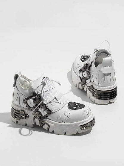 in White - Buckles Detailing Flame Style Skeleton Design Platforms Gothic And